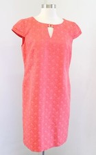 Tahari ASL Levine Orange Coral Shimmer Geometric Cap Sleeve Shift Dress Size 8