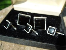 Vintage SWANK Silver Tone Black Onyx Cufflink Tuxedo Buttons Set NIB