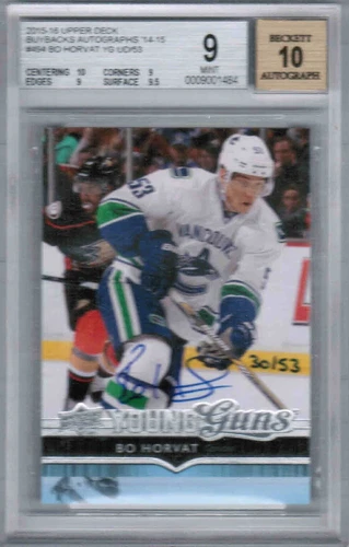 15/16 UPPER DECK BUYBACKS AUTOGRAPH BO HORVAT 494 2014-15 YOUNG GUNS AUTO 53 BGS