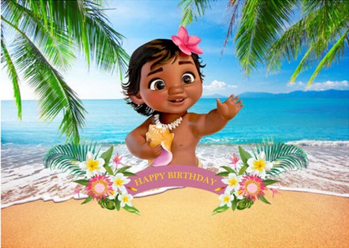 MOANA bébé enfant jeu de scène joyeux anniversaire DISNEY TOILE DE FOND 5'x3'  - Photo 1 sur 1