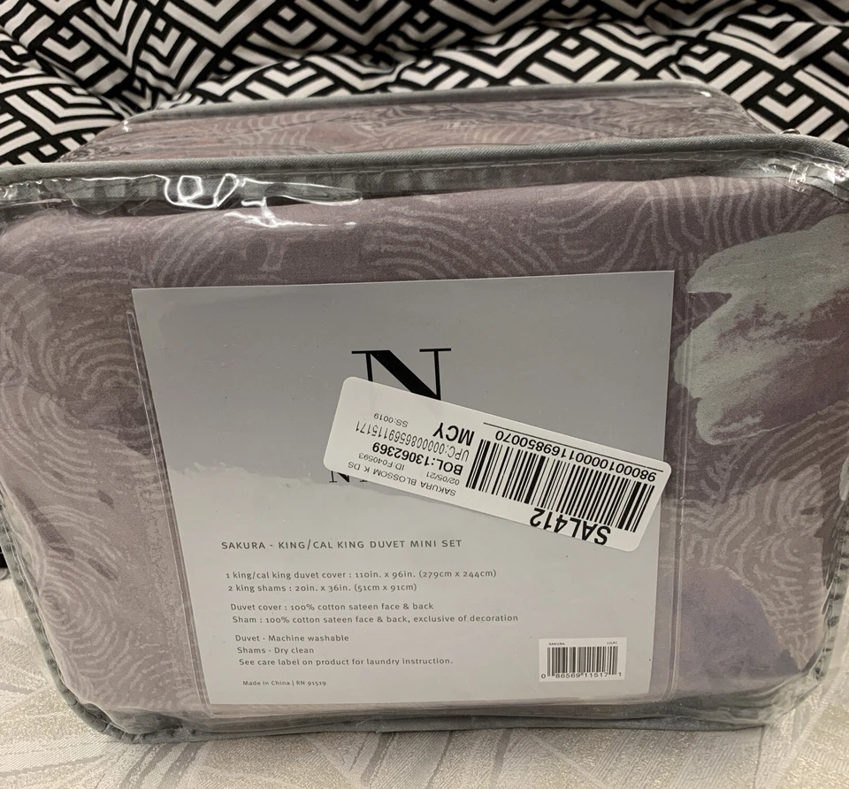 Sakura Blossom 3 Piece Cotton Sateen Printed Duvet Cover Set King Lilac 😃😃🦋🔵 - Image 3 of 4