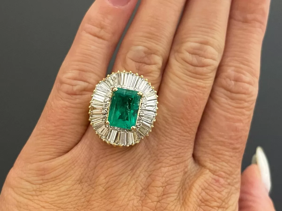 GIA Rare 4 ct. Colombian Emerald Diamond Ballerina Ring in 18k
