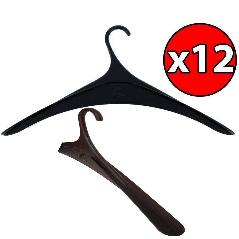 Black Coat Hangers Clothes Garment Strong Plastic Pack of 12 PMCINHANG12