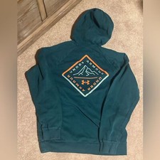Under Armour Kids Boys Youth Teal Orange Mountain Graphic Logo Hoodie, Medium