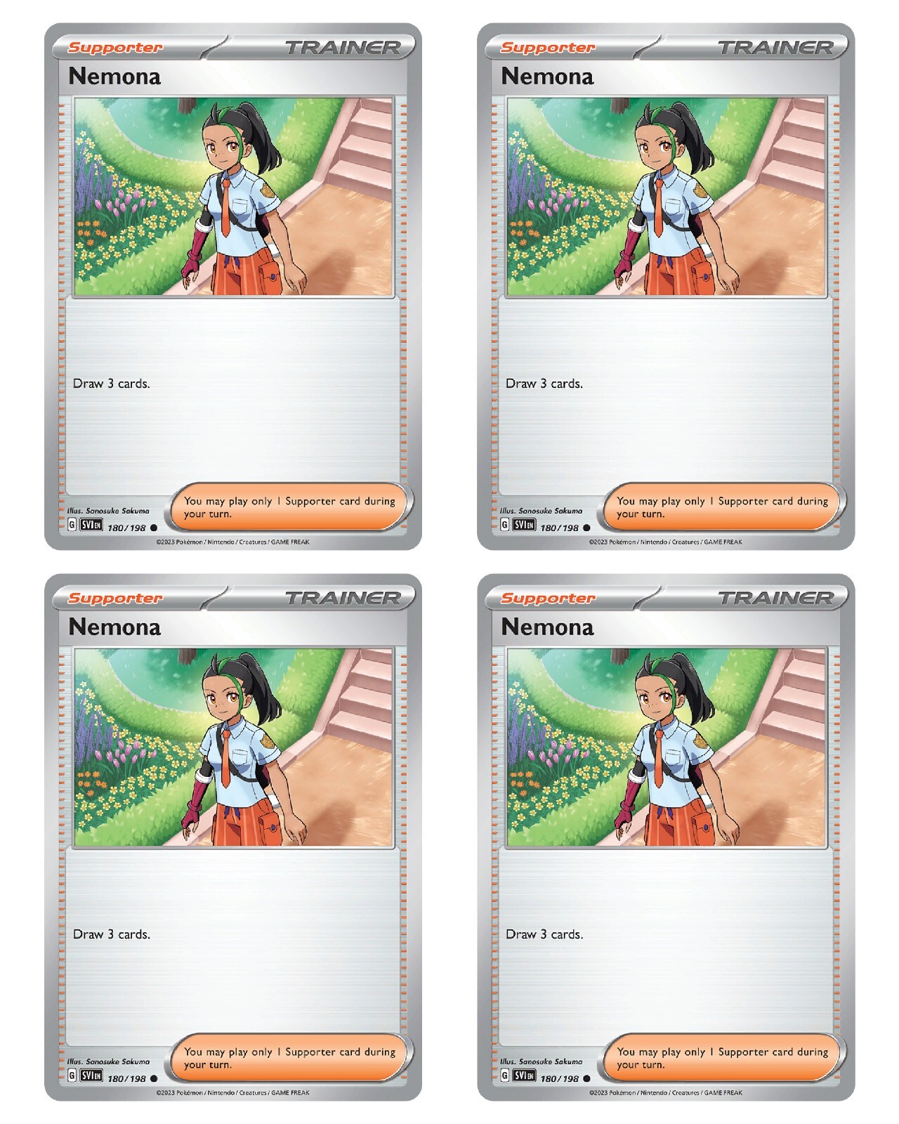 x4 Nemona 180/198 Common Scarlet & Violet Base Set Pokemon TCG NM