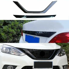 Glossy Black Front Grille Strips&Tailgate Cover Trim For Nissan Sentra 2016-2019