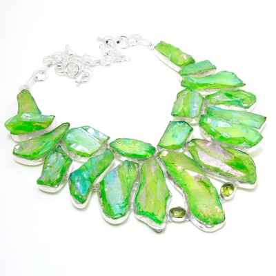 Sun Shine Druzy Peridot Gemstone Handmade Necklace Jewelry  18 Inches