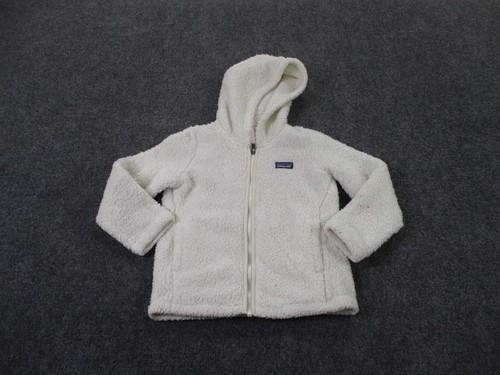 Patagonia Jacket Girl XS 5 6 White Fleece Fuzzy Sweater Outdoor Hiking Logo - Picture 2 of 11