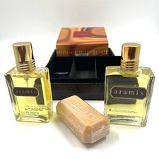 Vtg Aramis After Shave 4.1 Oz Cologne 3.4 Oz Soap 4.2 Oz Traveler Gift Set