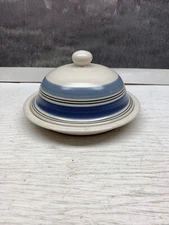 PFALTZGRAFF RIO STONEWARE 2 PIECE BUTTER DISH Blue Stripes covered dish round 