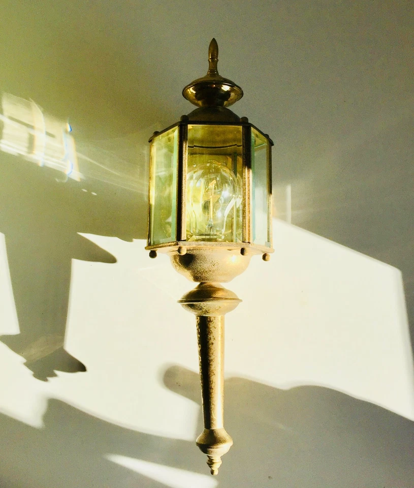 Linterna de jardín porche de pared de latón antiguo español de 19" luz renacimiento dorado gótico Foto 3 de 4