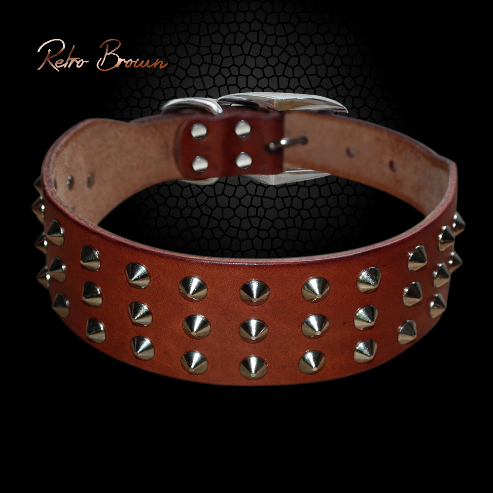 Cool Studded Thick Leather Dog Collars For Boxer Bulldog Pitbull Beagle Pug