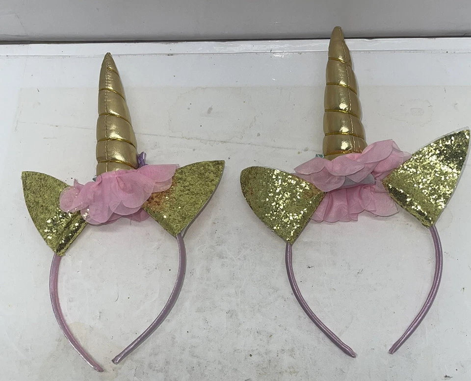 shiny glitter pink silver Unicorn Bunny Ears Headband shiny glitter - Image 3 of 3