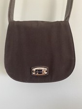 Cole Haan Small Brown leather/fabric Crossbody Saddle Bag, Cute & Rare, EUC!