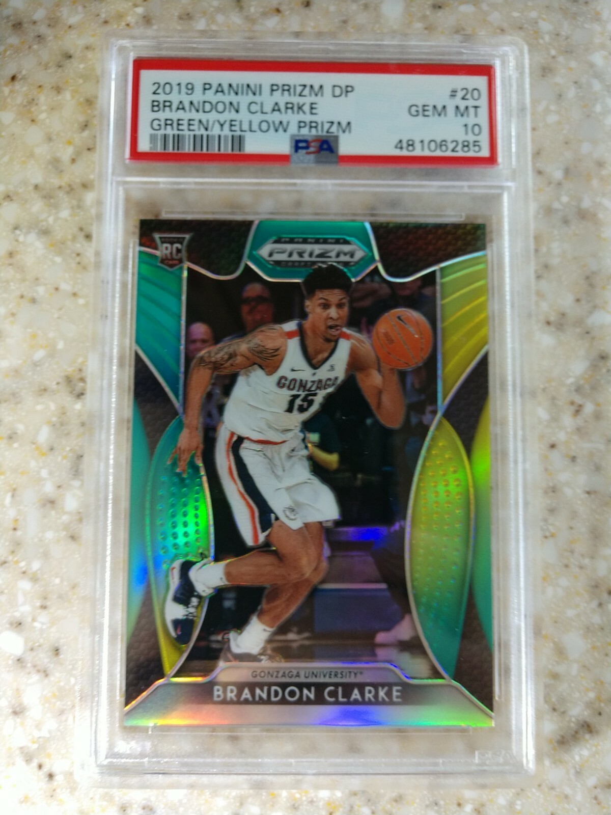 2019/20 Panini Prizm /249 Brandon Clarke RC Green/Yellow Prizm PSA 10 #20