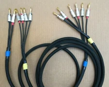 Pair 4'FT-25 14-AWG 4 Conductor Bi-wire Speaker Cables OFC Bananas hifi Audio 