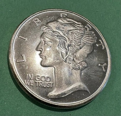 "MERCURY DIME" ONE OUNCE .999 FINE SILVER ROUND