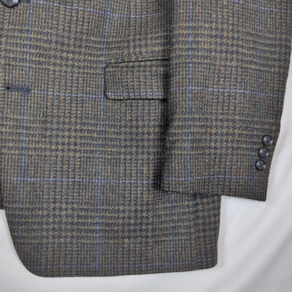 LORD & TAYLOR Vtg Dark Brown Windowpane Plaid Tweed Blazer Coat JACKET Men's 40R - Image 4 of 4
