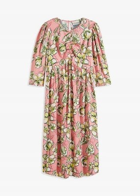 Kleid Gr. 48 Rosa Geblümte Damen Midi-Kleid Langarm Freizeitkleid Neu