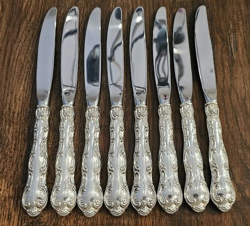 Gorham Strasbourg Sterling Set Of 8 Modern Dinner Knives 9 1/4". No Monograms.