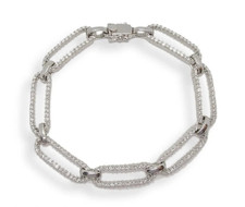 14K White Gold Over 3.97 Carat Diamond Rectangle Paperclip Men's Bracelet 8.5"