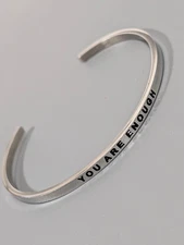 MantraBand You Are Enough Cuff Bracelet Stacking Silver Tone 7 in Inspirational