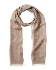 Gucci Logo Small Jacquard Wool Silk-Blend Scarf Women's Beige