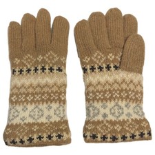 Womens Soft Tan  Beige Geometric Print Wool Blend Knit Gloves