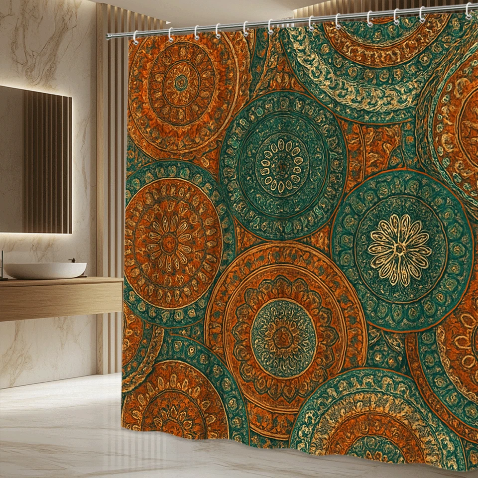 Cortina de Ducha Boho Colorida con Diseño Mandala, Tela Impermeable Foto 4 de 4