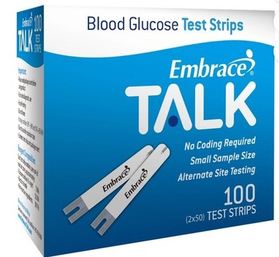 Embrace Talk Blood Glucose Test Strips 100 Count (100 Total) New Omnis 12/26