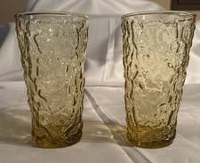 2 Anchor Hocking Lido Milano Amber / Gold 12.5 oz Beverage Glasses