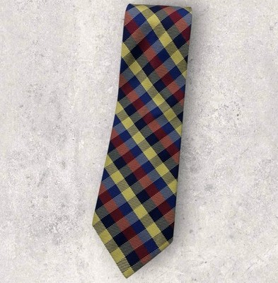 ALTEA VINTAGE Silk Tie ITALY Blue Red Yellow Tartan W:3.8'' EUC