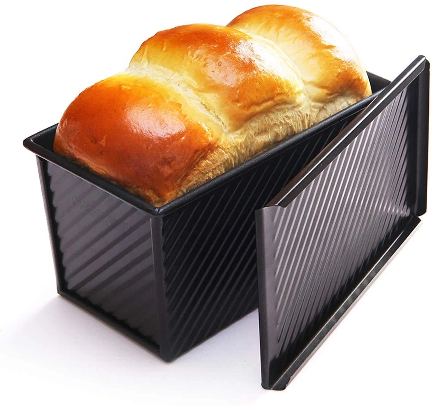 Pullman Loaf Pan with Lid, 1Lb Dough Capacity Non-Stick Rectangle Corrugated ...
