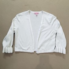 LILLY PULITZER Girls M White Open Front Lightweight Cotton Blend Knit Cardigan