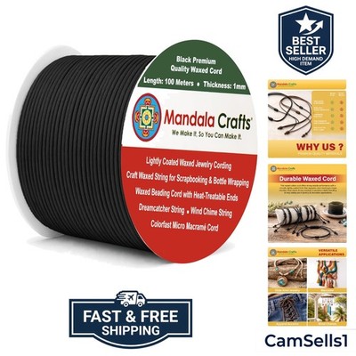 1mm Black Cotton Waxed Cord for Jewelry Making, 109 Yards   Waxed Cotton Stri...
