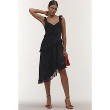 nwt by ANTHROPOLOGIE sz L V-Neck Ruffle Asymmetrical Midi Dress