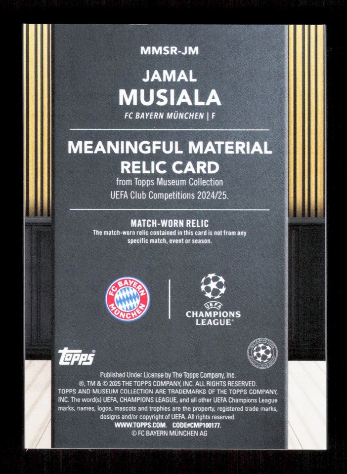 Topps Jamal Musiala Blue Meaningful Material Relic Card /75 Museum UCC ...