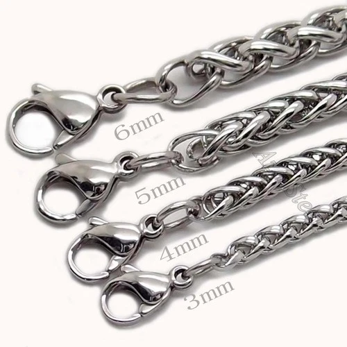 3/4/5/6MM 18-36"  MENS Silver Stainless Steel Wheat Braided Chain Necklace Link image 3