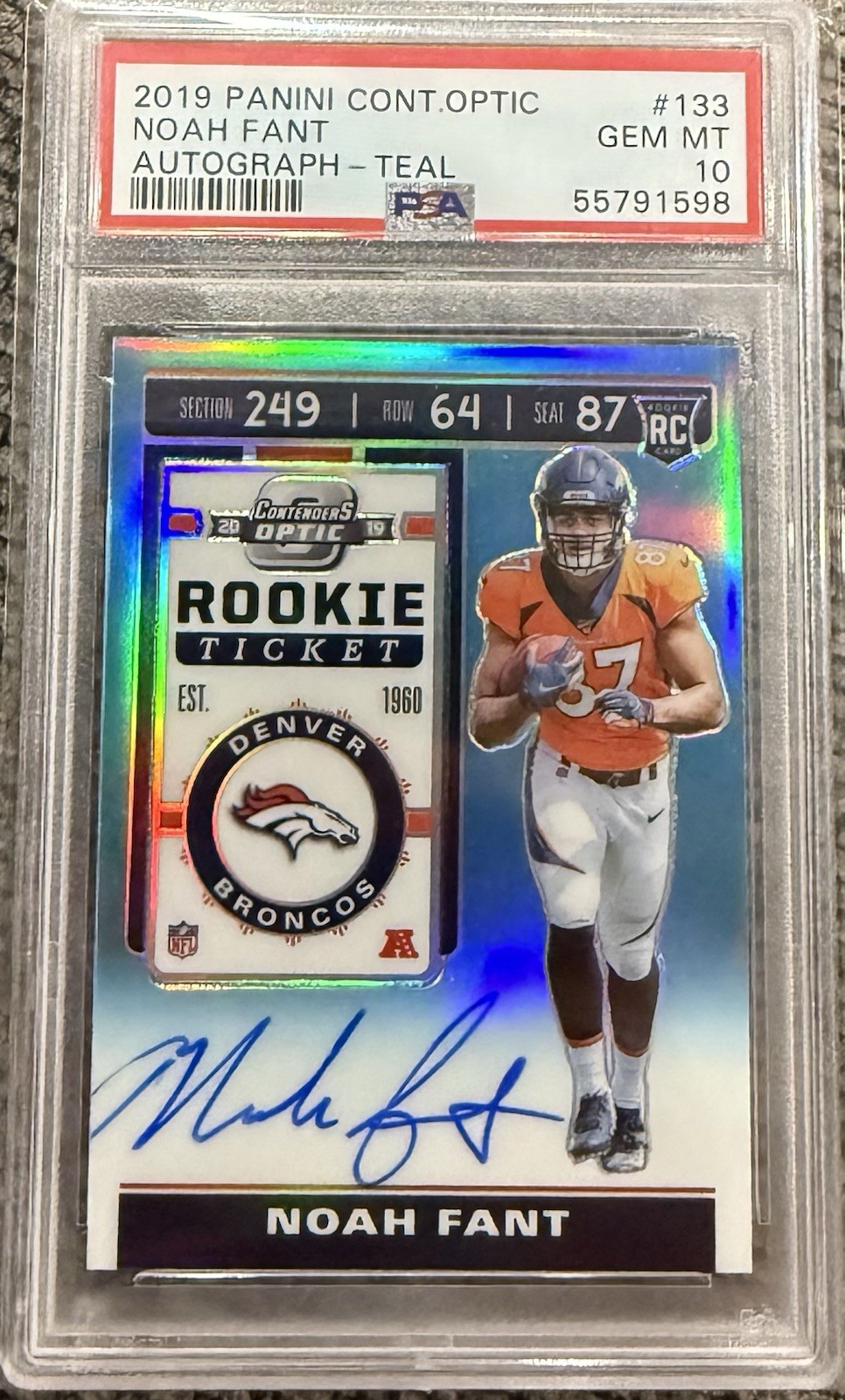 Noah Fant Panini Contenders Optic #133 Autograph-Teal