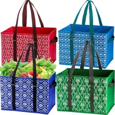 4 Pack Reusable Grocery Bags Collapsible Large Storage Box with Reinforced New