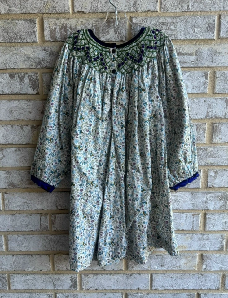 Vestido Floral Elfie London Manga Larga Cuello Redondo 100% Algodón Niñas Talla 8 Foto 2 de 4