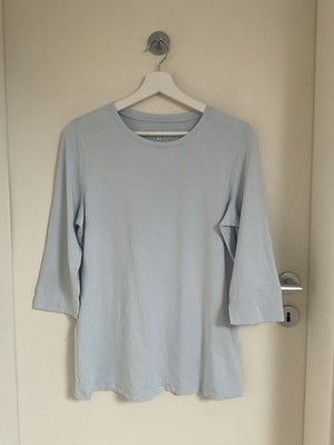 RIANI Damen Shirt 40 Hellblau Viskose Elasthan 3/4 Arm Basic Runder Ausschnitt