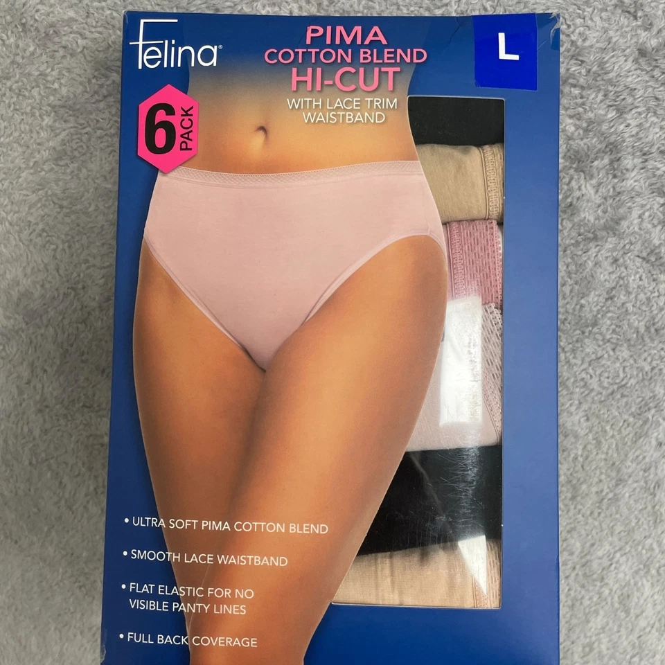 NUEVO PAQUETE DE 6 bragas Felina para mujer L Pima mezcla de algodón corte alto encaje cintura Foto 3 de 4