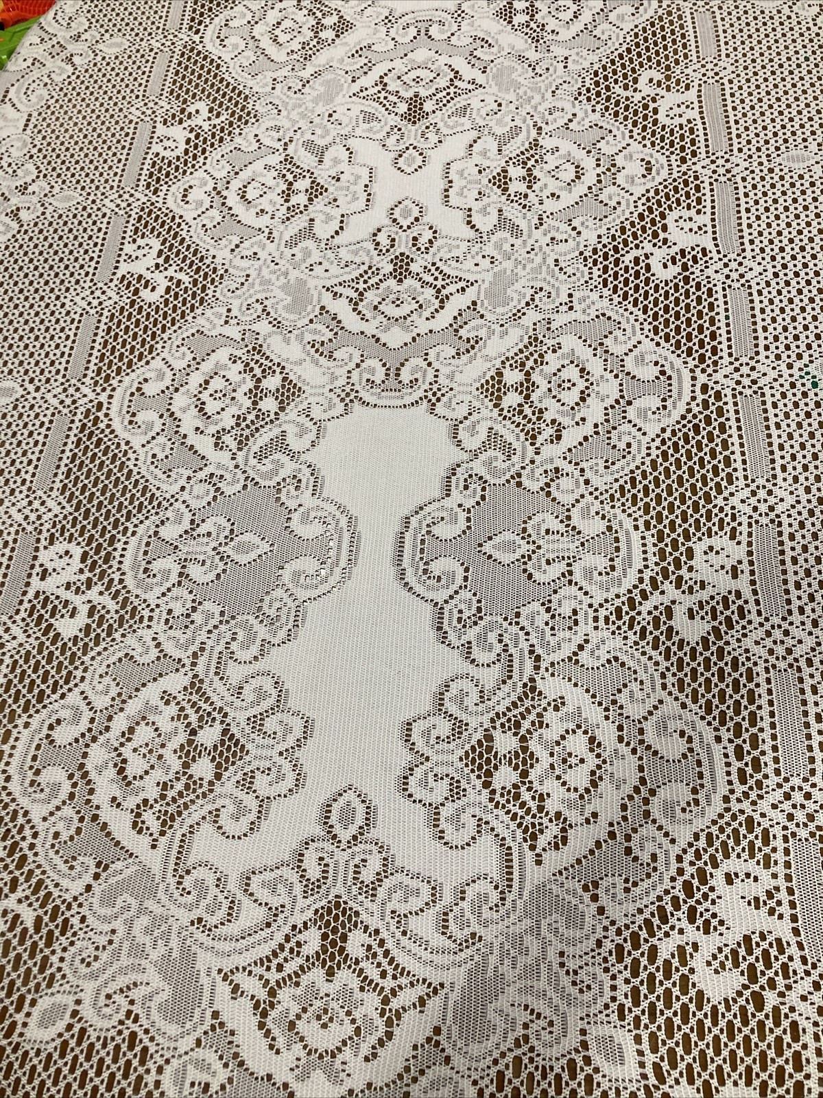 Lace  Eyelet Edged  Cotton Blend Paisley Cream Color Tablecl