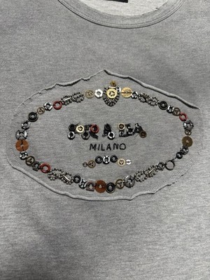 Vintage Prada Fall 2004 Faded Gray Distressed Embellished Logo