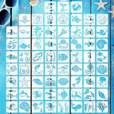 Marspark 72 Pcs Small Ocean Stencils for Crafts Reusable, 3 Inch 3 x 3 inches