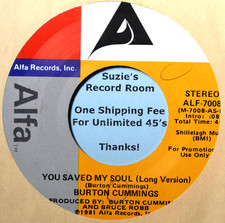 Burton Cummings You Saved My Soul DJ Promo EX Pop Rock 45 7