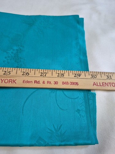 Vintage Pure Silk Fabric – 3.5 Yards Green Teal Floral Chinese Brocade, 29" Wide - Picture 5 of 9