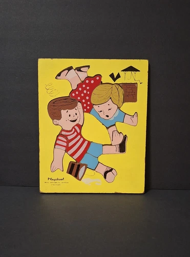 Vintage Playskool JACK AND JILL #185-16 Wooden Tray Puzzle 20 Pieces Complete!