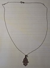 Sterling Silver 925 Hamsa Amulet Pendant Neck...